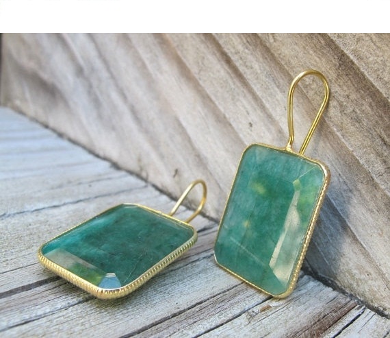 Square Emerald Earrings- Green Emerald Earring- Gemstone Earrings- May Birthstone Earrings- Gold Emerald Earrings