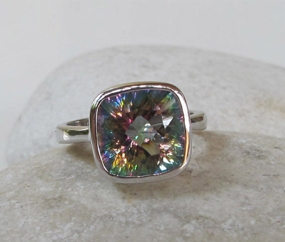 Square Mystic Topaz Ring- Statement Ring- Unique Gemstone Ring- Stone Ring- Topaz Ring- Bezel Ring- Gift for Her- Jewelry Gifts