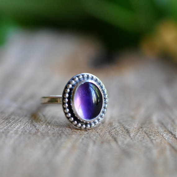 Sterling Amethyst Stacking Ring, Oxidised, Sterling Silver Gemstone Ring - Candy Ring in Amethyst