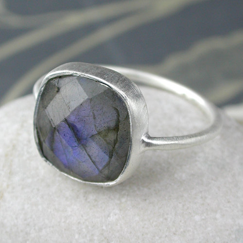 Sterling Silver & Square Cut Labradorite Gemstone Ring