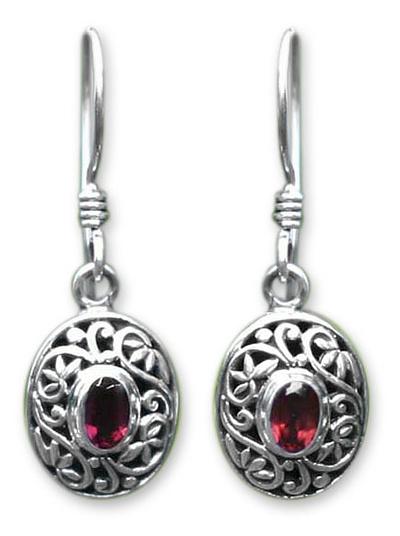 Sterling Silver Garnet Dangle Earrings, 'Wild Beauty'