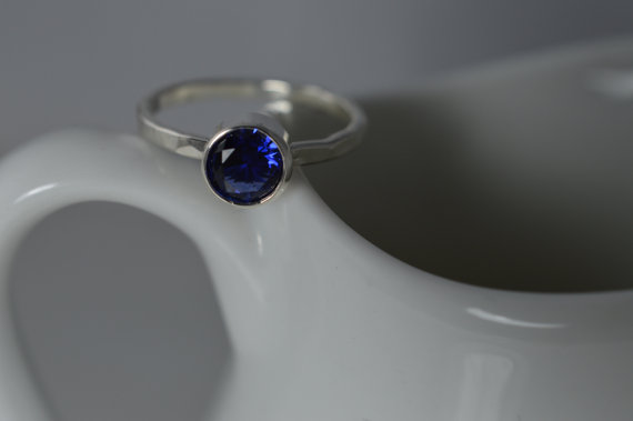 Sterling Silver Gemstone Ring - 5mm Lab Created Sapphire Ring