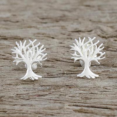 Sterling Silver Tree-Shaped Stud Earrings 