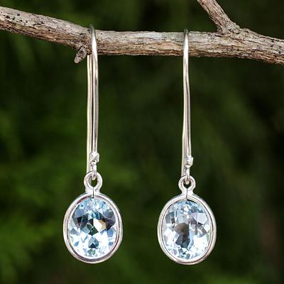 Sterling Silver and Blue Topaz Dangle Style Earrings, 'Autumn Sky'