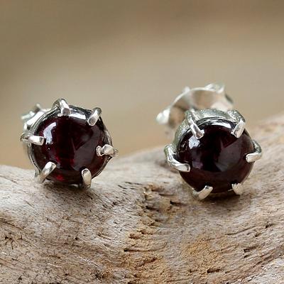 Sterling Silver and Garnet Stud Earrings 