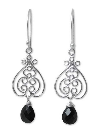 Sterling Silver and Onyx Dangle Earrings, 'Celebrate Love'
