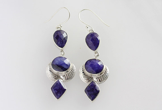 Superb Sapphire Earring Wisdom Stone Blue Color Solid Sterling Silver Gemstone