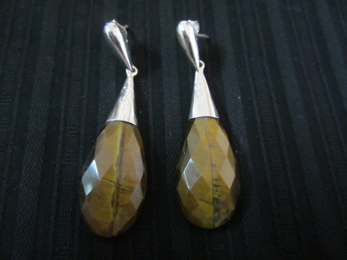 Tear Shaped Cut Tiger Eye Silver Earrings