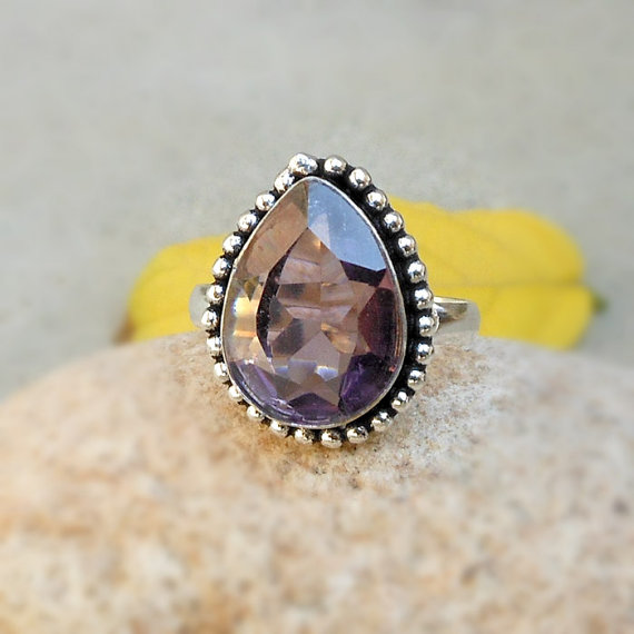 Teardrop Amethyst Quartz Ring - Pear shape Ring - Handmade Ring - Amethyst Ring - Gemstone Jewelry