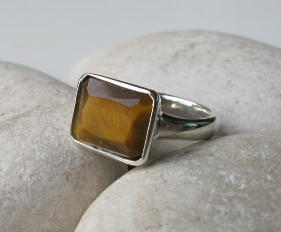 Tiger Eye Ring- Jewelry Ring- Stone Ring- Gemstone Ring- Square Ring- Bezel Ring- Anniversary Ring- Gifts for Her- Faceted Ring
