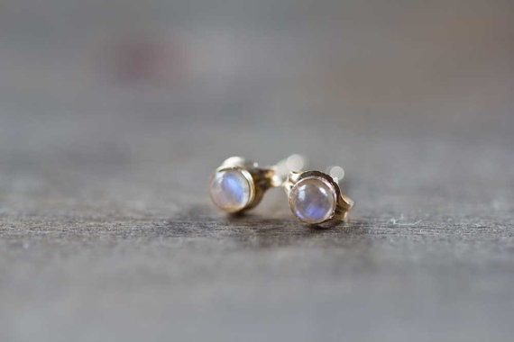 Tiny Rainbow Moonstone Stud Earrings on 14k Gold Filled or Sterling Silver Post, 3mm Moonstone Bezel Set Gold Filled Gemstone Earrings