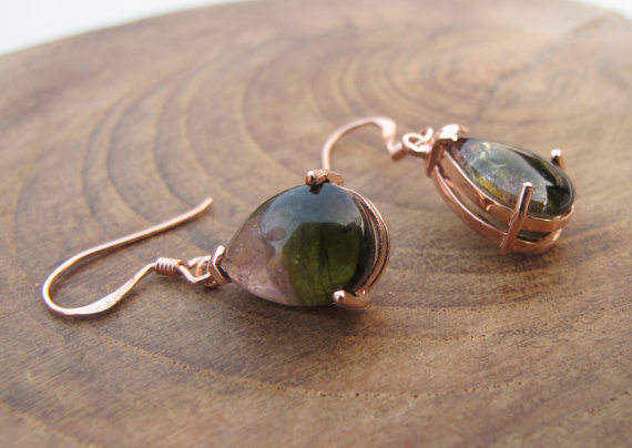 Tourmaline Earring-Watermelon Tourmaline Earrings-Rose Gold Earrings-Stone Earrings-Gemstone Earrings-Dangle Earrings