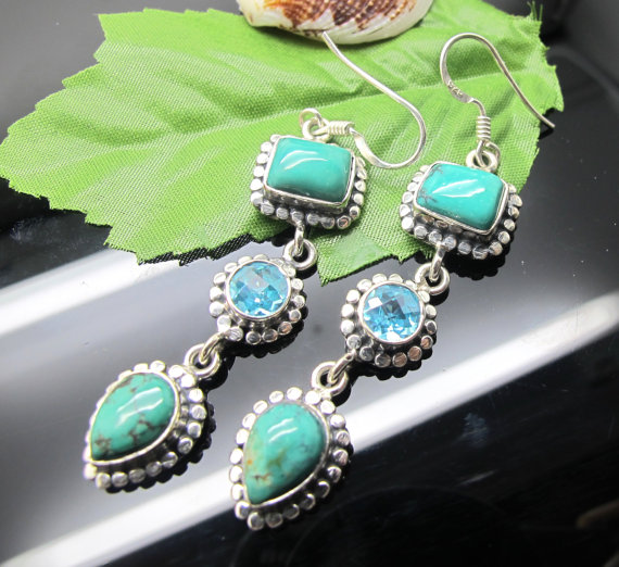 Turquoise Earrings, Peridot Earrings, Sterling Silver Earrings, Gemstone Earrings