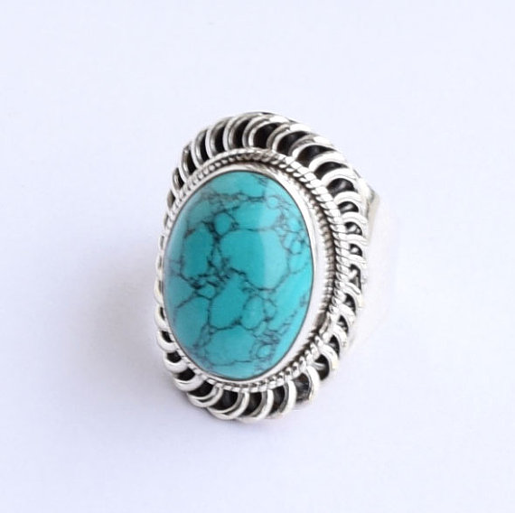 Turquoise Ring- 925 Solid Sterling Silver Turquoise Stone Ring