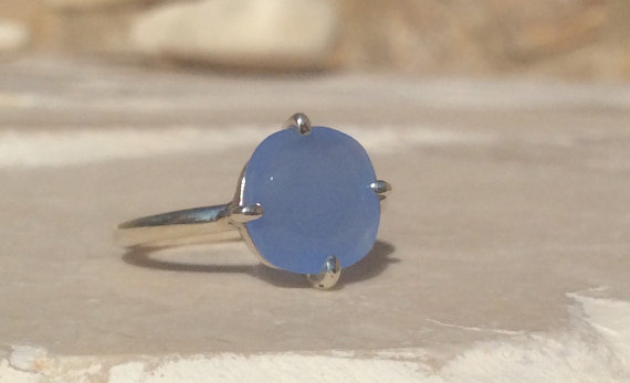 US 7 Blue Chalcedony Sterling Silver Prong Setting Ring, Gemstone Ring, Blue Chalcedony Claw Ring, Cushion Stone Ring