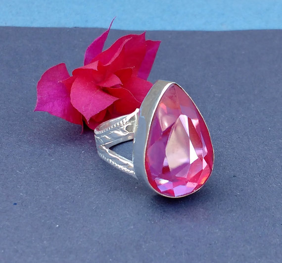 VINTAGE Pink FIRE TOPAZ Ring -Size 9 Ring - 925 Sterling Silver Ring - Topaz hydro stone Ring