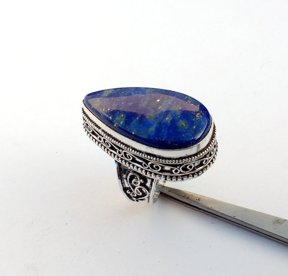 Vintage BLUE LAPIS LAZULI GemStone Ring - Size 8 Ring - 925 Sterling Silver Ring - Lapis Lazuli Silver Ring