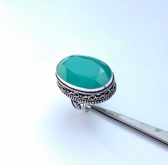 Vintage Chalcedony Ring - Size 7.5 - 8.0 Ring - 925 Sterling Silver Ring - Chalcedony hydro Ring