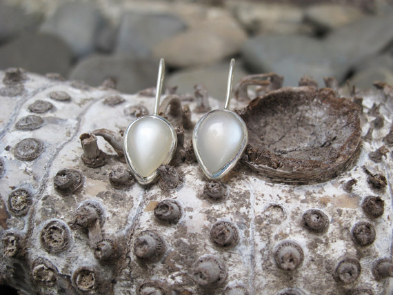 White Grey Moonstone Earrings Bezel set in Nickel Free Silver, High Quality Gemstone Jewelry, Natural Moonstone, Simple gemstone earrings