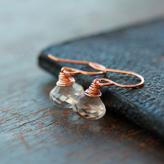 White Moonstone Earrings, 14k Rose Gold Filled, Rose Gold Earrings, Sparkly Gemstone Earrings, Gemstone Drop, For a Bride, Wedding Jewelry