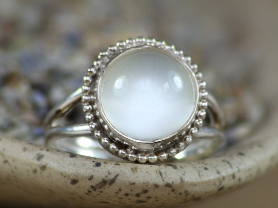 White Moonstone Ring in Sterling - Silver Bezel Set Statement Ring - White Gemstone Ring - June Birthstone