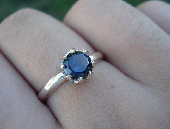 White gold palladium sapphire ring, blue sapphire engagement ring, natural blue sapphrie gem, alternative engagement, ethical conflict free