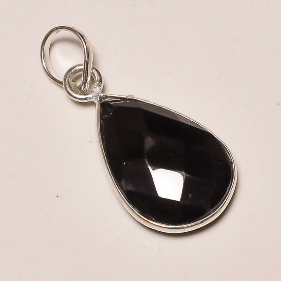amazing faceted black onyx gemstone .925 Sterling Silver black onyx Overlay Pendants