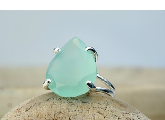 aqua gemstone ring,teardrop ring,silver stone ring,pear shape ring,semiprecious rings,cocktail ring