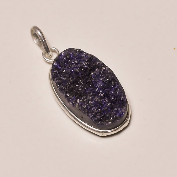 beautiful purple titanium druzy gemstone .925 Sterling Silver purple titanium druzy Overlay Pendants 