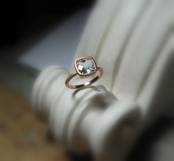 blue topaz  Forever Brilliant Cushion Cut Gemstone 14K Gold, Conflict Free, Made to Order, yellow, white, rose gold