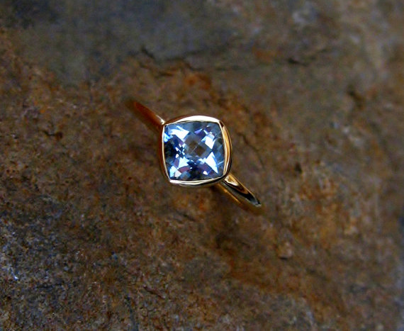 blue topaz 14K Gold, Made to Order, White, Yellow, and Rose Gold, low profile, non traditional, engagement ring