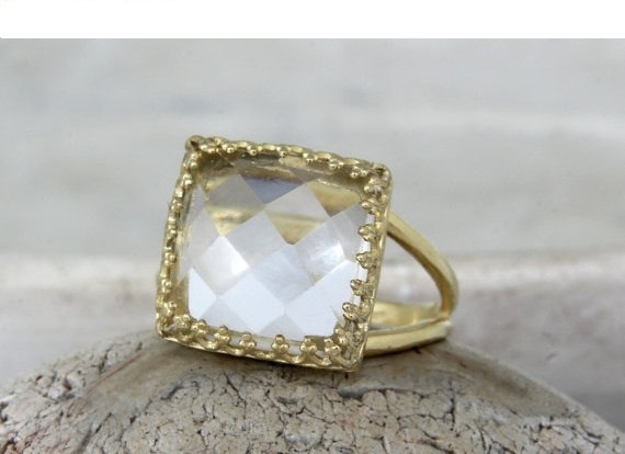 crystal quartz ring,reflective ring,gold ring,square ring,bridesmaid rings,mom gifts,love ring,gemstone ring