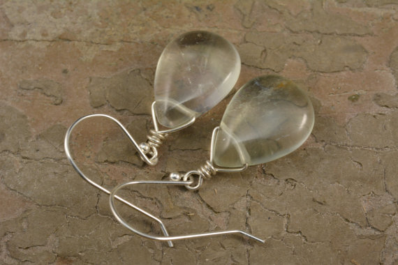 fluorite teardrop earrings, natural fluorite dangle earrings, sterling silver earrings, handmade earrings, silver gemstone earrings