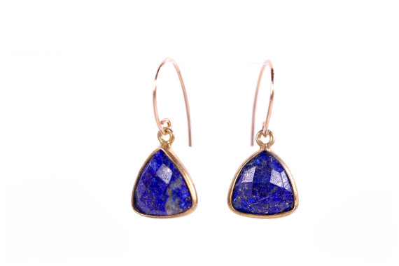 lapis lazuli bezel set triangle earring blue gemstone earring modern simple elegant earring gifts for her gifts