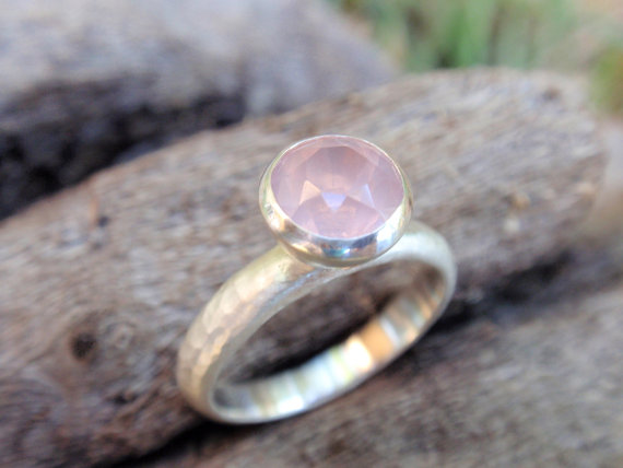 natural rose quartz ring - gemstone ring - 7mm rose quartz ring in sterling silver - stacking ring or solitaire