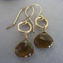 14 K Gold filled Earrings Wiskey Beer Quartz Earrings Gold filled wire Earrings Brown Earrings Gemstone Earrings