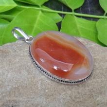 Agate Fashion Pendant - Handcrafted Pendant - Sterling Silver Pendant - Cabochon Pendant - Oval Agate Pendant - Red Agate Jewelry