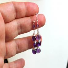 Amethyst Earrings Dangle Sterling Silver Purple Gemstone Trio Briolette Earrings