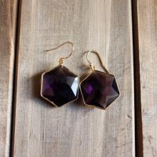 Amethyst Hexagon Drop Earrings Amethyst Hexagon Dangle Earrings Amethyst Gemstone Earrings Gemstone Bohemian Simple Earrings