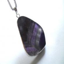 Amethyst Necklace - Gemstone Slice Pendant - Stainless Steel Chain - Chevron Amethyst Slice - Natural Amethyst Jewelry - Purple Gemstone