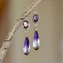 Amethyst Sterling Silver Teardrops Earrings. Bi Color Purple - Clear Amethyst Gemstone Earrings. Fine Statement Jewelry.