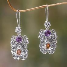 Amethyst and Citrine Frog Dangle Earrings, 'Rainforest Frog'