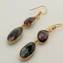 Amethyst and Labradorite Gemstone Earrings, Amethyst Earrings, Labradorite Earrings, Bezel Earrings, Dangle Earrings,