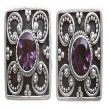 Amethyst button earrings, 'Mystical Flower'