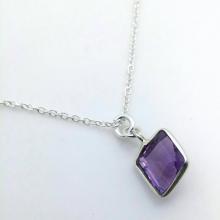 Amethyst gemstone pendant - modern free form Amethyst in sterling silver bezel - crown chakra - February birthstone - Pisces - deep purple