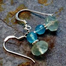 Aqua chalcedony earrings made in 925 sterling, drop dangle earrings, gemstone earrings,delicate earrings, beaded, minimalist jewelry