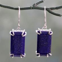 Artisan Crafted Lapis Lazuli Sterling Silver 925 Earrings, 'Deep Blue Romance'