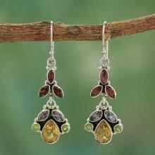 Artisan Crafted Multi-gemstone Earrings, 'Tropical Elegance'