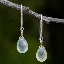 Artisan Crafted Prehnite Gold Accent Earrings, 'Effortless Glam'