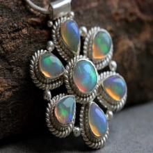 Artisan pendant - Ethiopian opal pendant - Natural Opal pendant - Gemstone - flower pendant